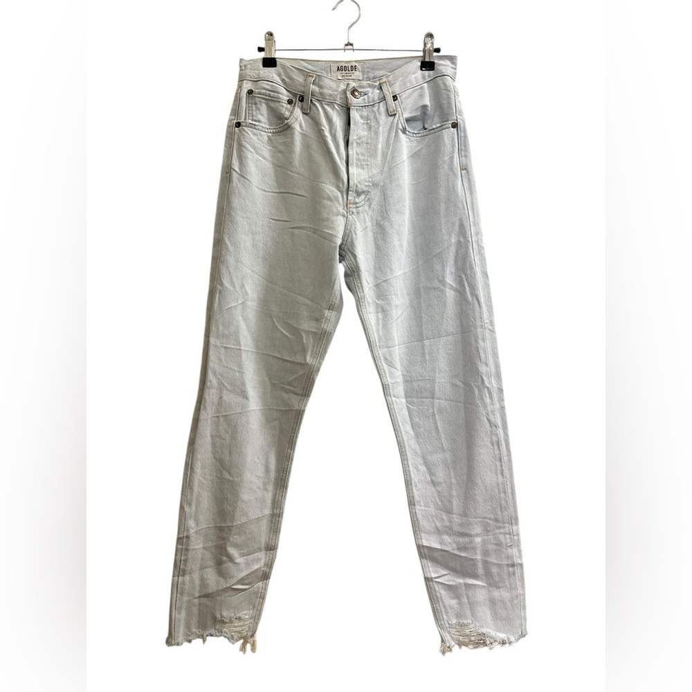 Agolde Women’s light wash Denim Distressed Frayed Hem Mid-Rise Jeans Size 27